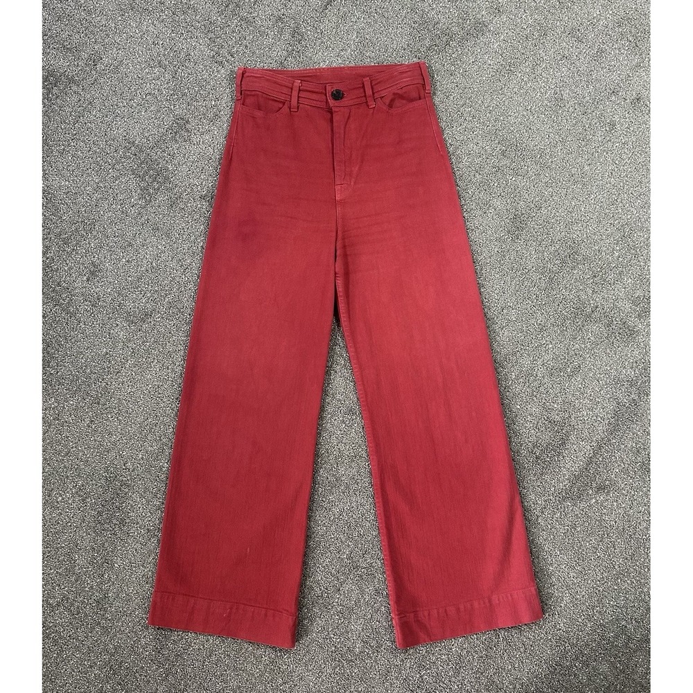 G. Label by Goop Womens Pants 26 Red Cropped Wide Leg Cotton Stretch